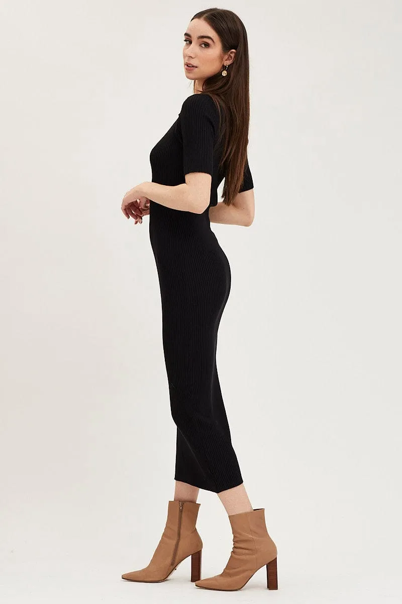 Black Button Front Bodycon Knit Dress sold by Ally Fashion product image thumbnail 4