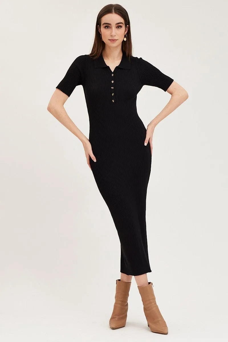 Black Button Front Bodycon Knit Dress sold by Ally Fashion product image thumbnail 3