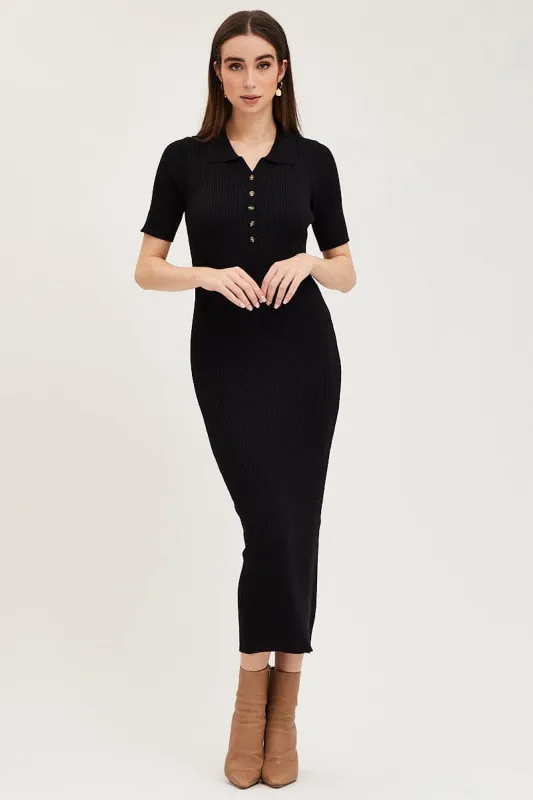 Black Button Front Bodycon Knit Dress sold by Ally Fashion