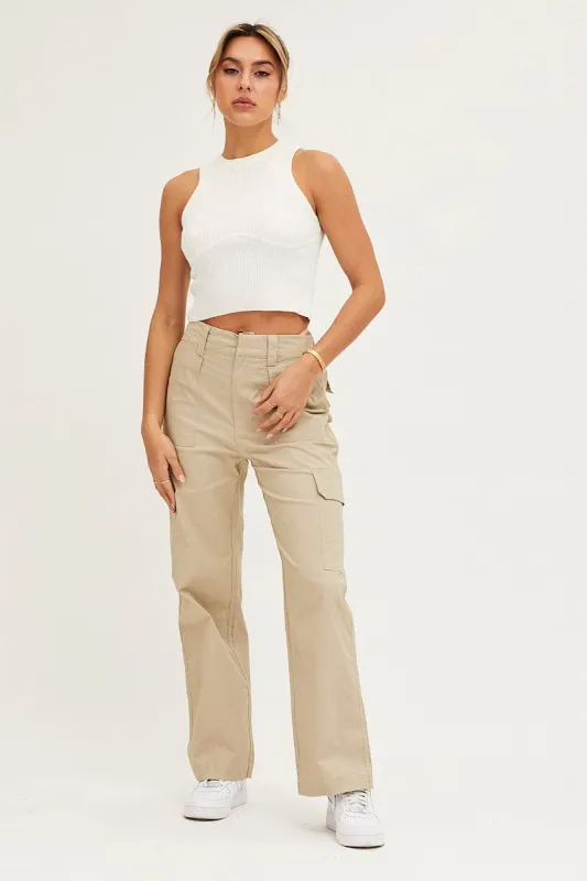 Beige Cargo Pants High Rise Wide Leg sold by Ally Fashion