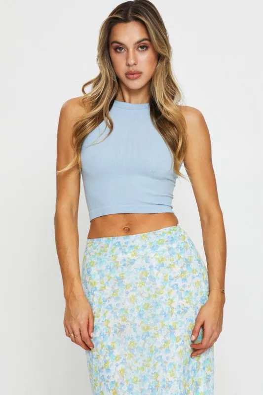 Blue Tank Top Sleeveless Crew Neck Seamless sold by Ally Fashion