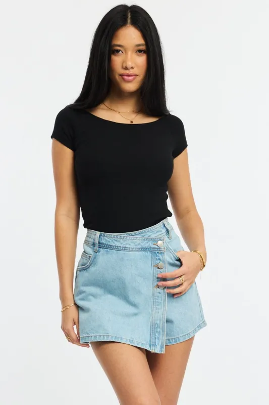 Denim Skorts Mid Rise Wrap sold by Ally Fashion