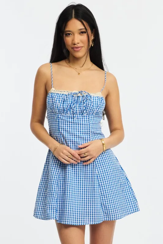 Blue Check Mini Dress Strappy sold by Ally Fashion