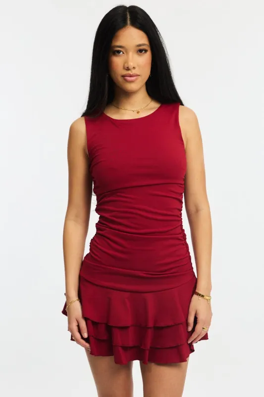 Red Mini Dress Frilled Hem Supersoft sold by Ally Fashion