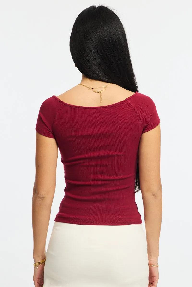Red Off Shoulder Top Rib sold by Ally Fashion product image thumbnail 4