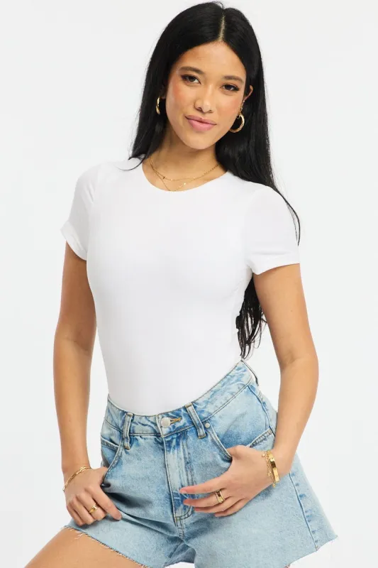 White Supersoft Bodysuit Short Sleeve sold by Ally Fashion