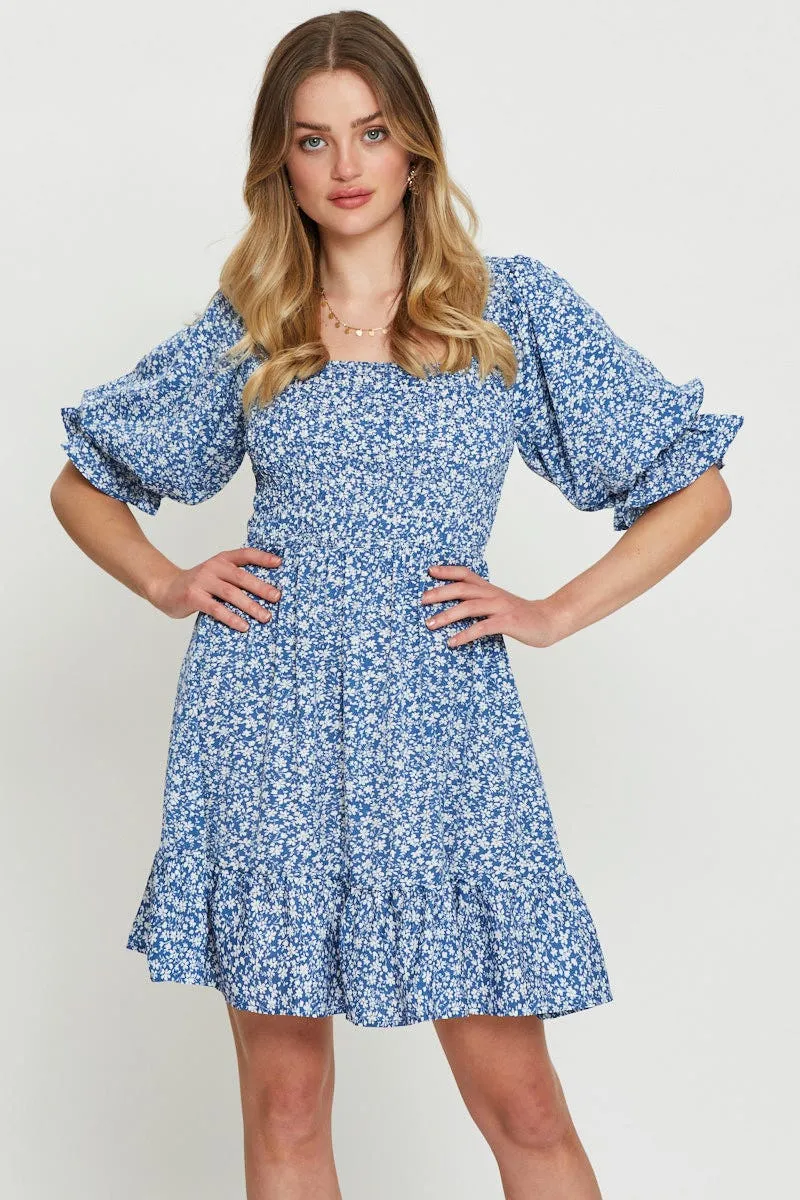 Print Mini Dress Short Sleeve Square Neck sold by Ally Fashion