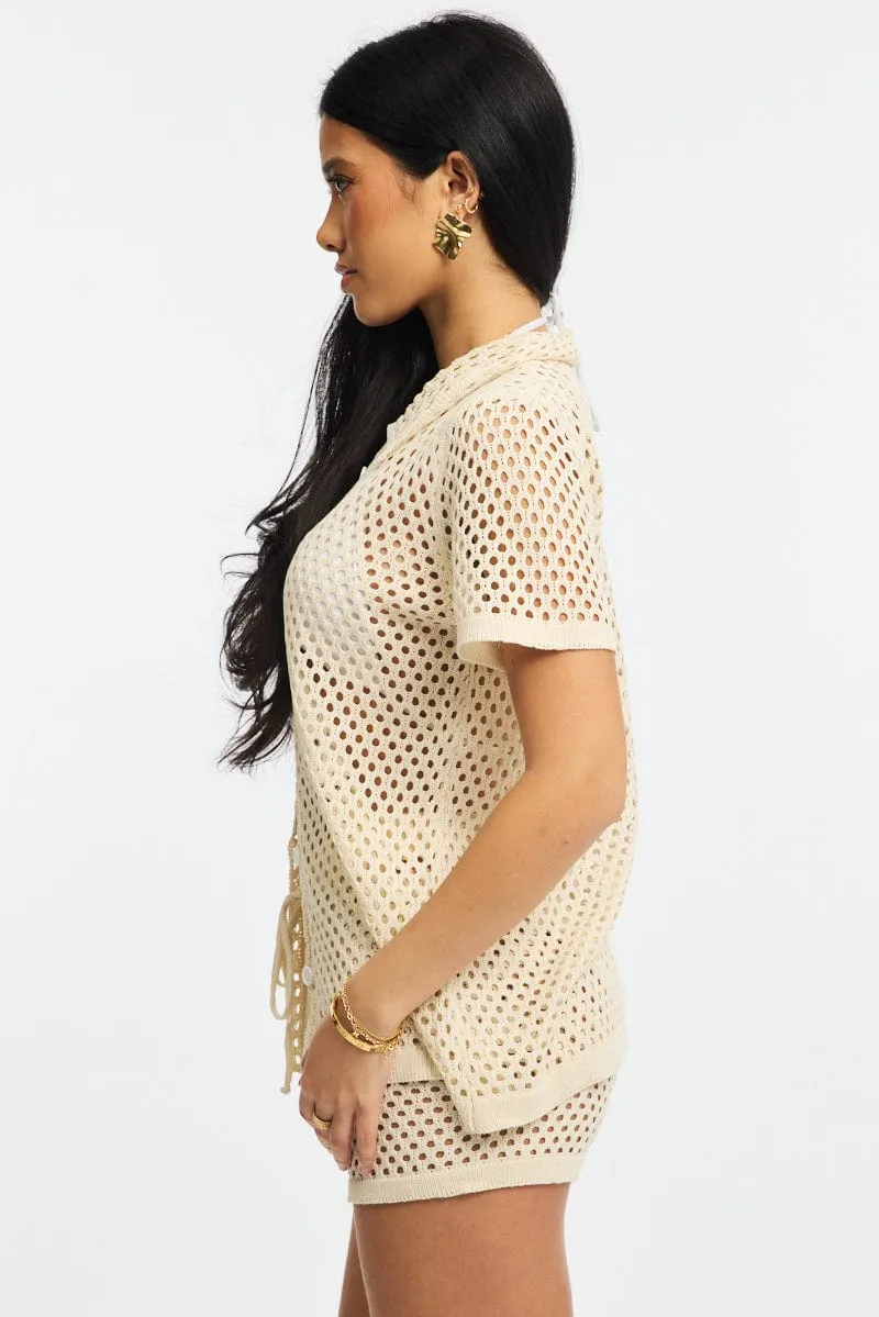 Beige Beach Cover Up Set Shirt And Shorts sold by Ally Fashion product image thumbnail 3