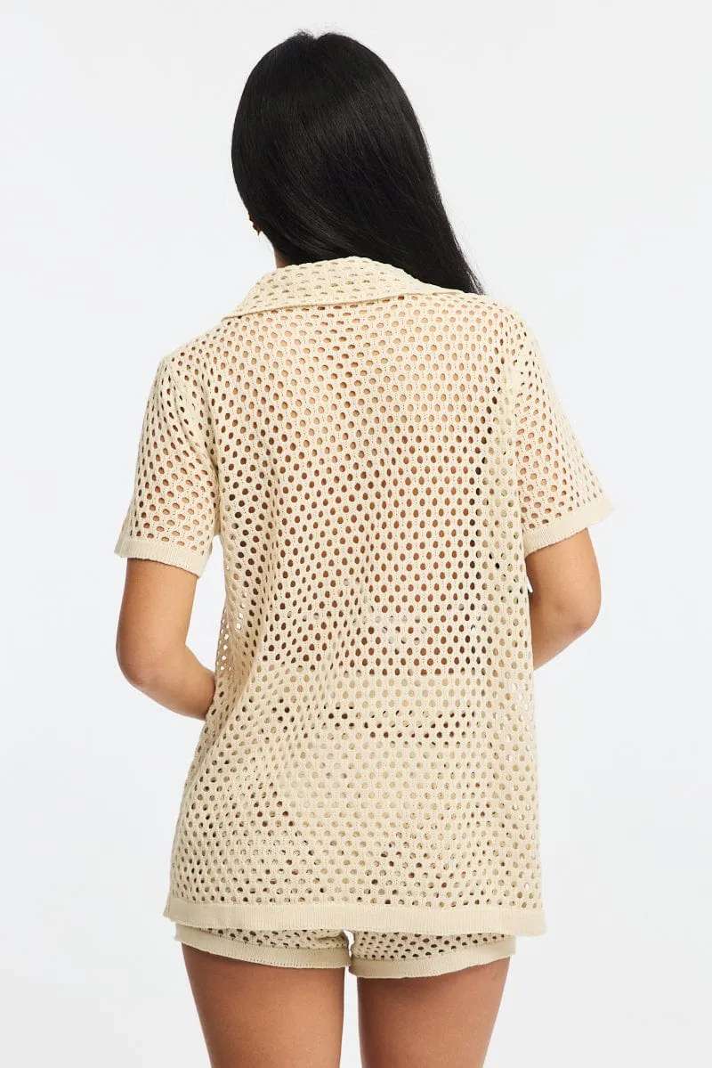 Beige Beach Cover Up Set Shirt And Shorts sold by Ally Fashion product image thumbnail 4