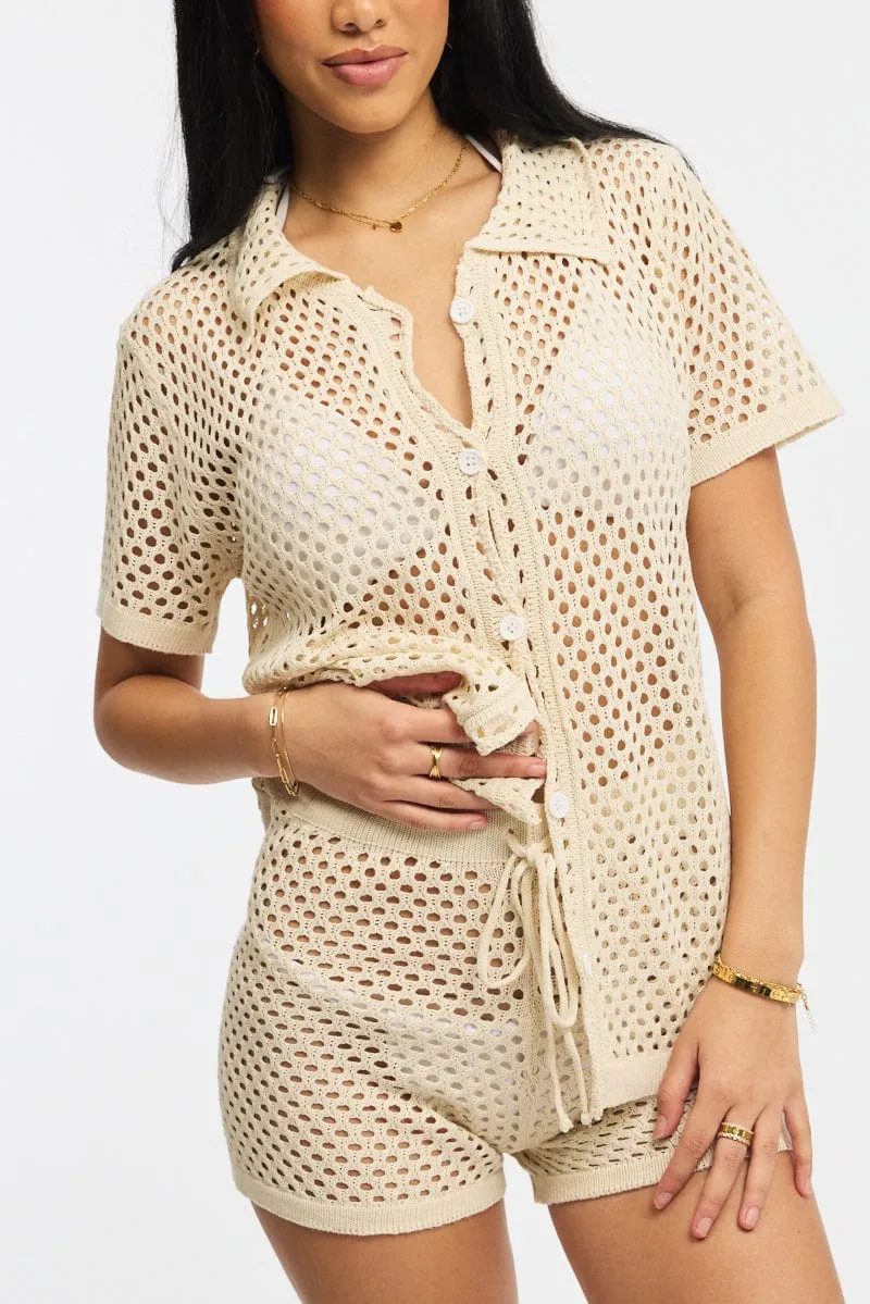 Beige Beach Cover Up Set Shirt And Shorts sold by Ally Fashion product image thumbnail 5