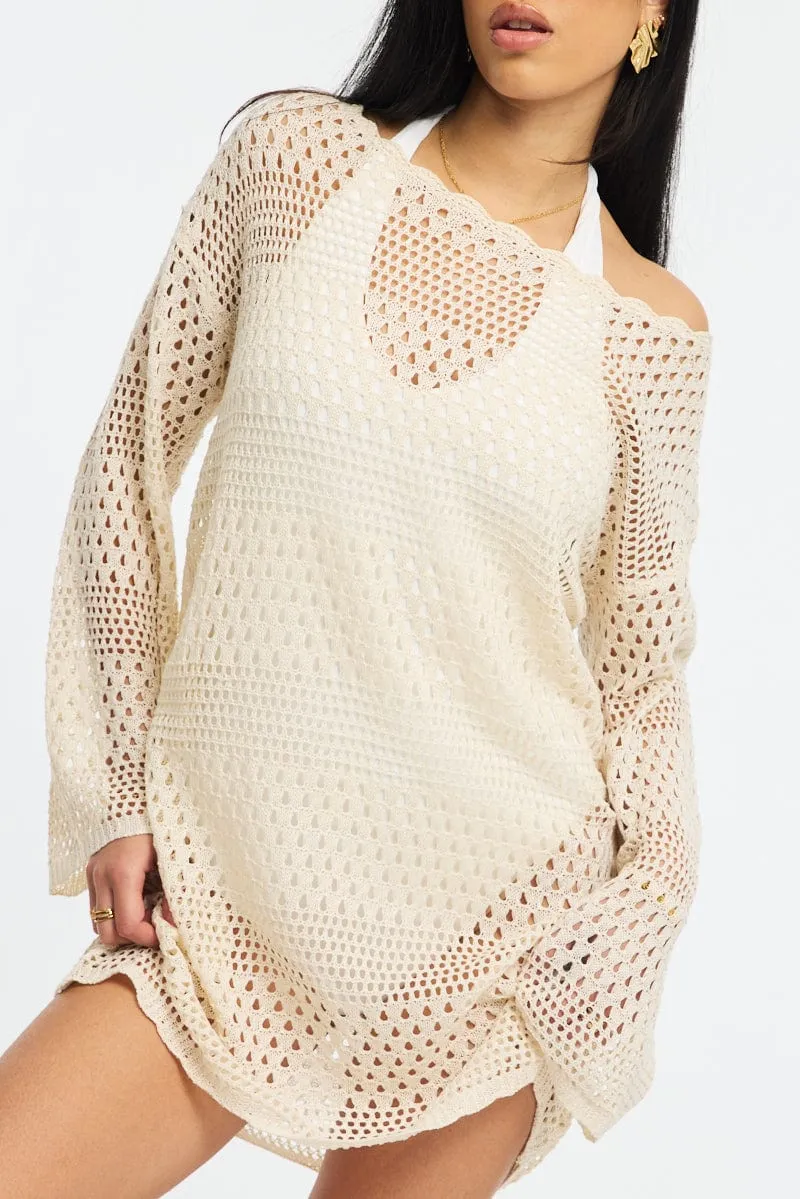 Beige Beach Dress Cover Up Long Sleeve sold by Ally Fashion product image thumbnail 5