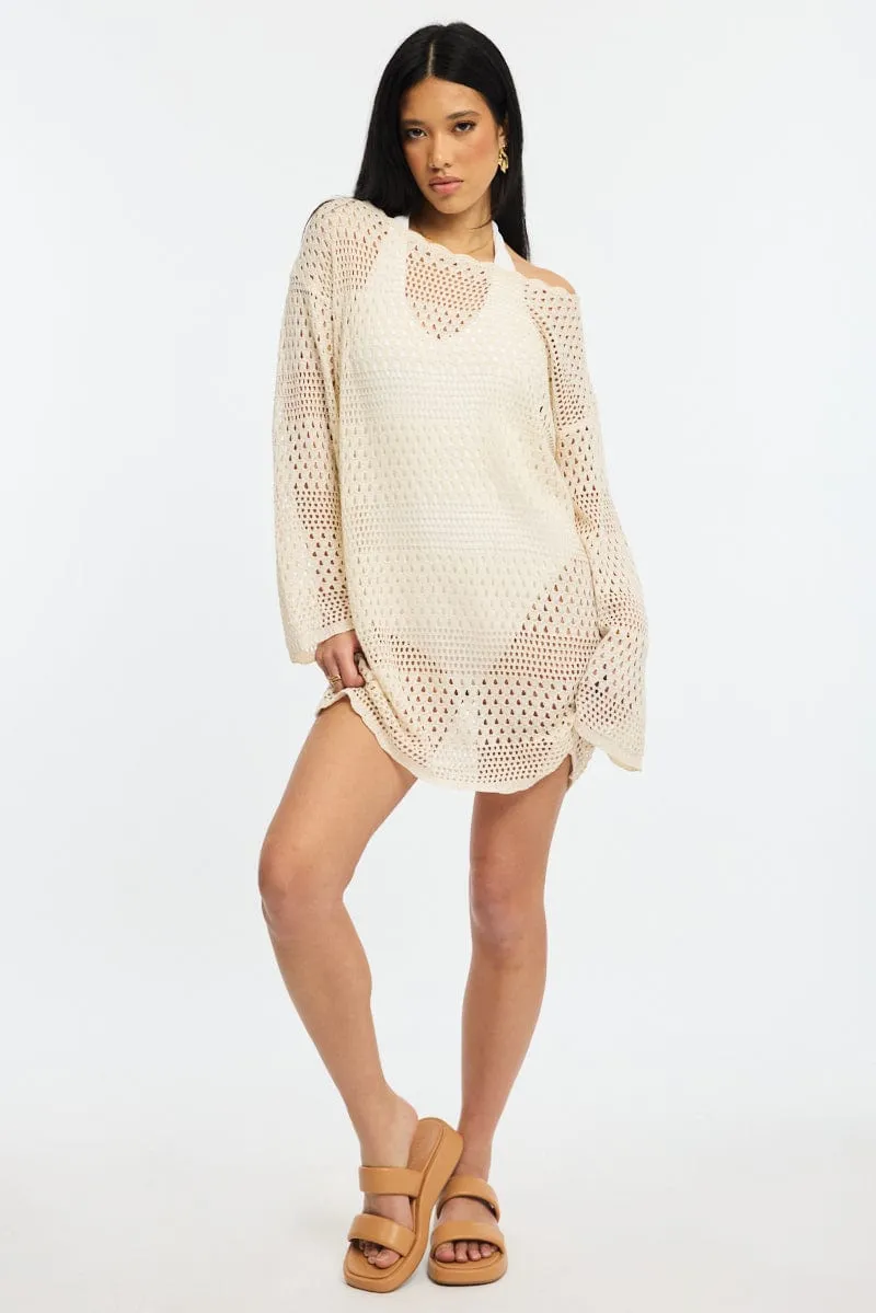 Beige Beach Dress Cover Up Long Sleeve sold by Ally Fashion product image thumbnail 2