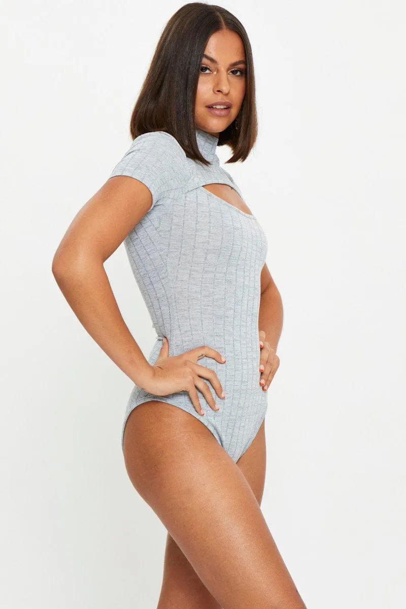 GREY Cutout Turtleneck Bodysuit sold by Ally Fashion product image thumbnail 2