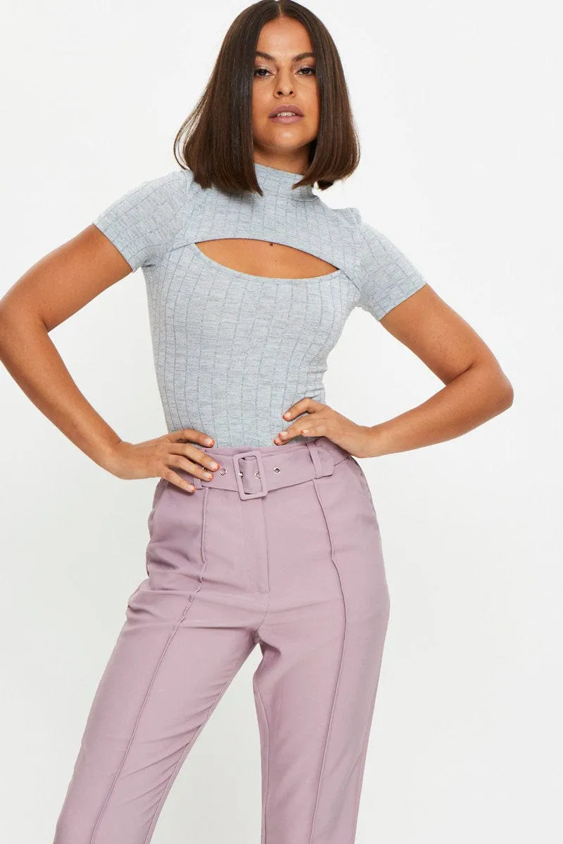 GREY Cutout Turtleneck Bodysuit sold by Ally Fashion