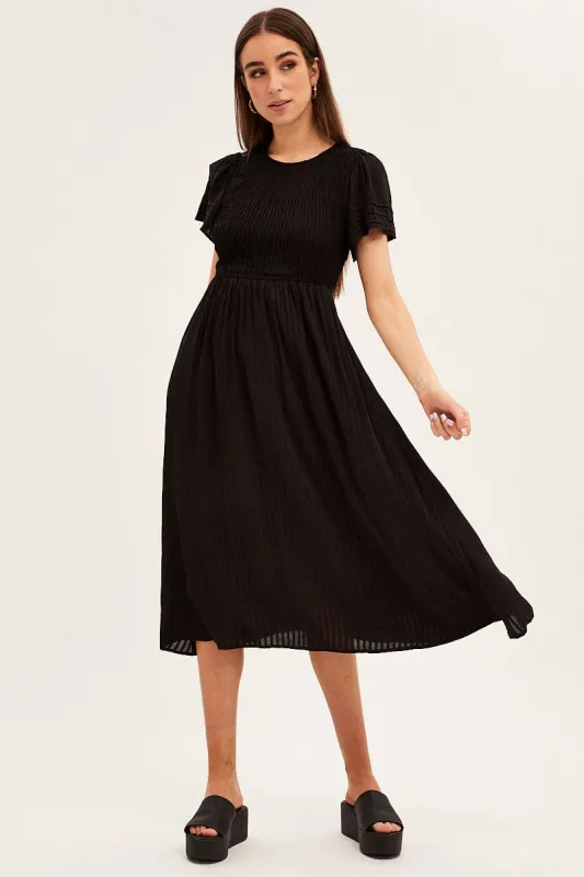 Black Round Neck Tiered Midi Dress sold by Ally Fashion