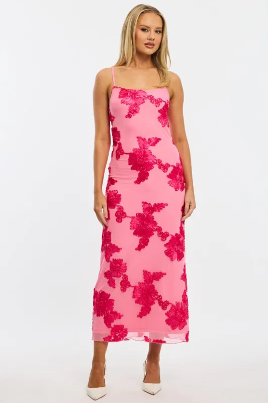 Pink Bodycon Dress Embroidered Mesh sold by Ally Fashion