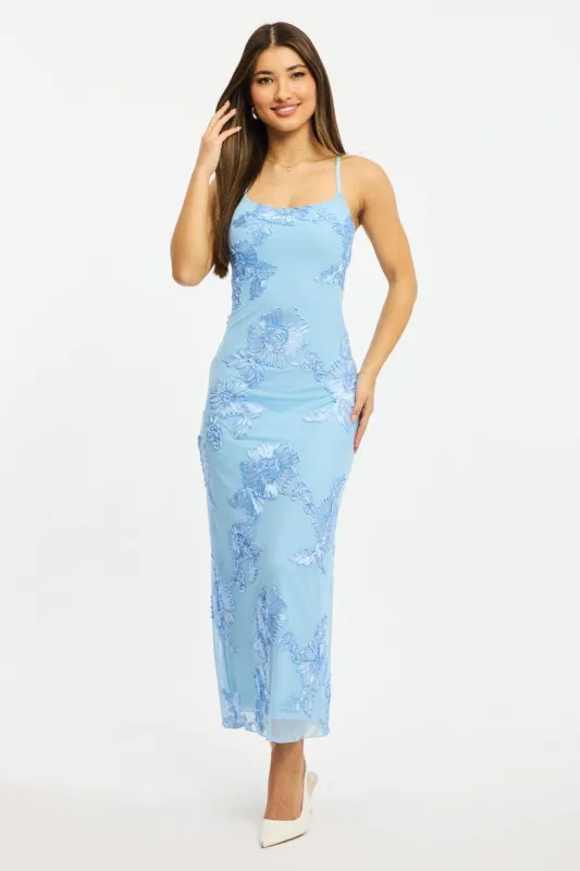 Blue Bodycon Dress Embroidered Mesh sold by Ally Fashion