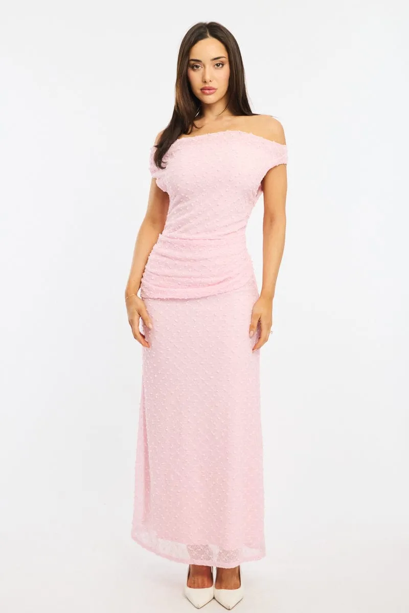 Pink Bodycon Dress Textured Off Shoulder sold by Ally Fashion