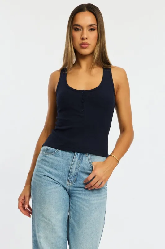 Blue Henley Tank Top Sleeveless sold by Ally Fashion