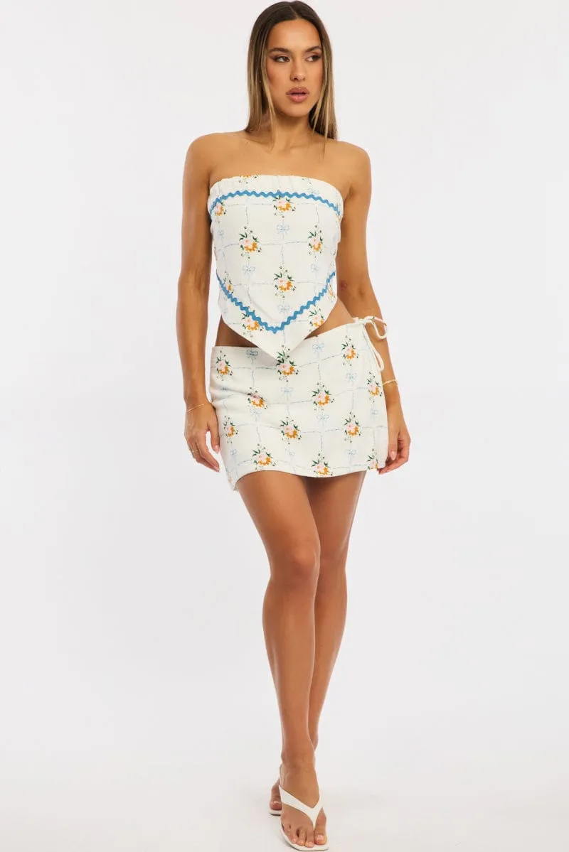 White Floral Scarf Top Sleeveless Bandeau Linen Blend Ric Rac sold by Ally Fashion product image thumbnail 2