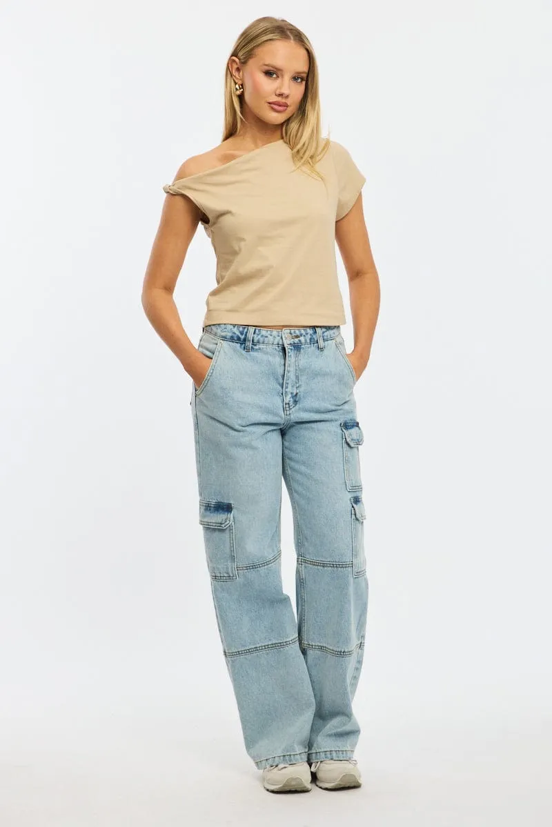 Beige Jersey Tee Shirt Short Sleeve sold by Ally Fashion product image thumbnail 2