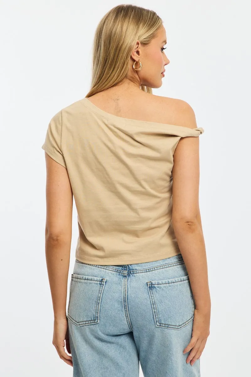 Beige Jersey Tee Shirt Short Sleeve sold by Ally Fashion product image thumbnail 4
