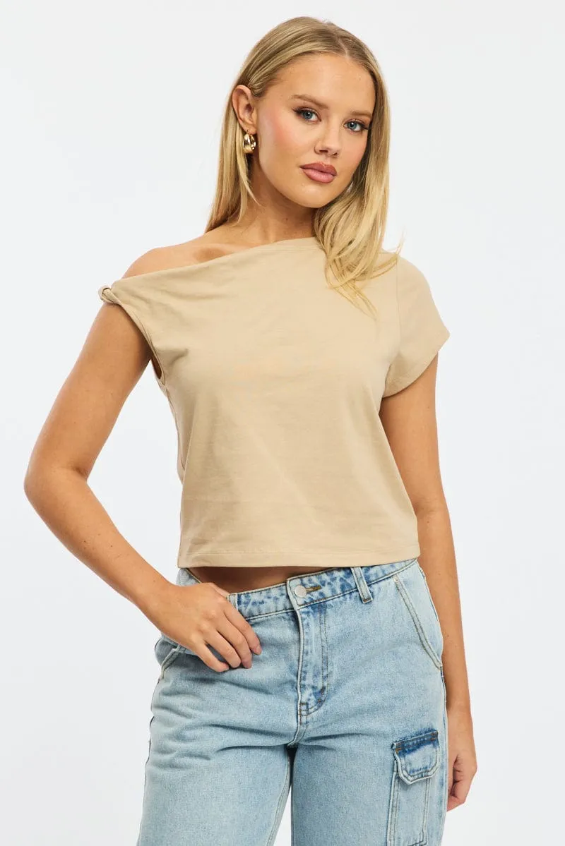 Beige Jersey Tee Shirt Short Sleeve sold by Ally Fashion
