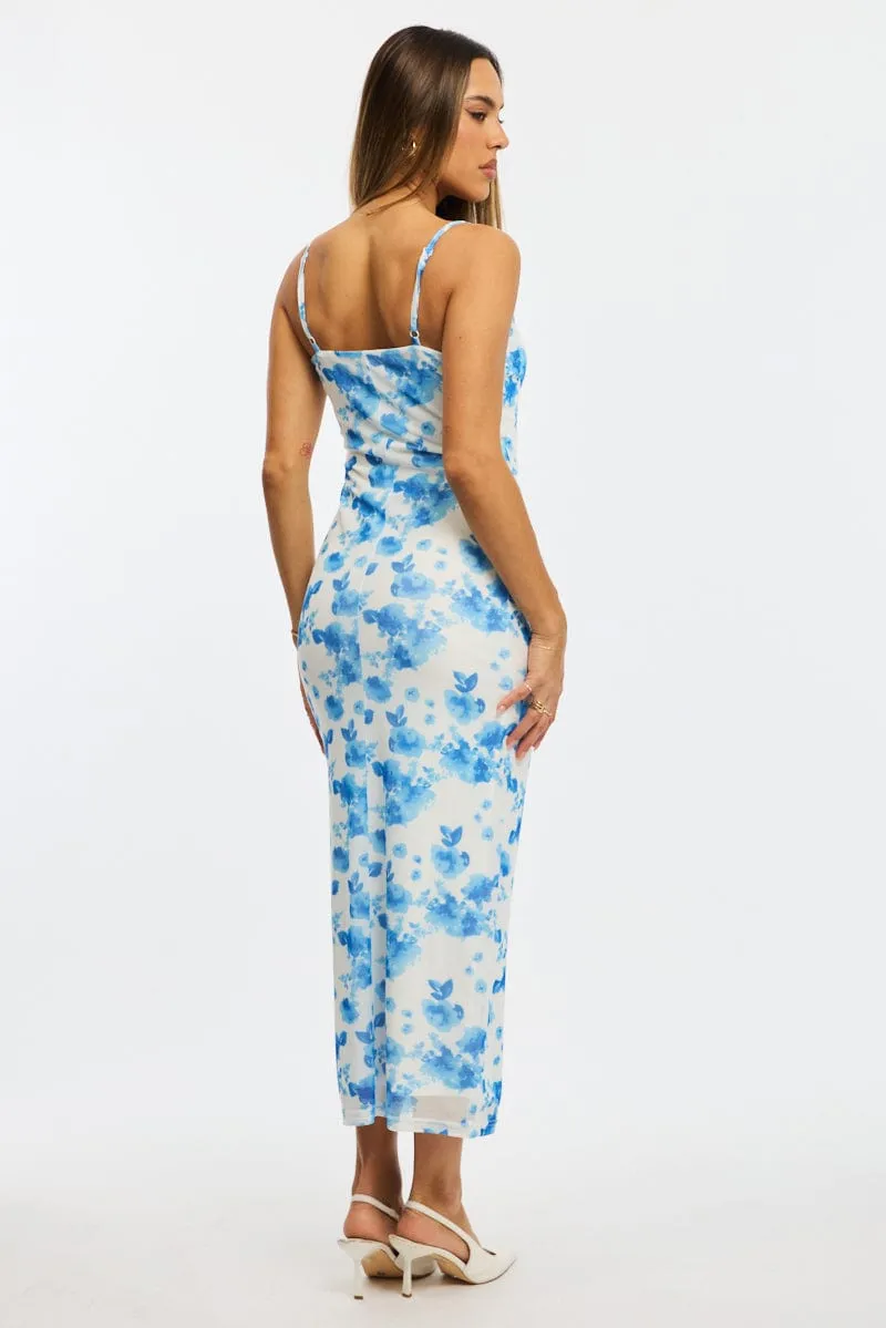 Blue Floral Bodycon Dress Mesh sold by Ally Fashion product image thumbnail 4