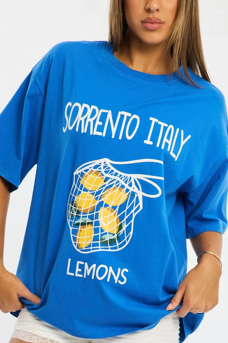 Blue Graphic Tee Short Sleeve sold by Ally Fashion product image thumbnail 5