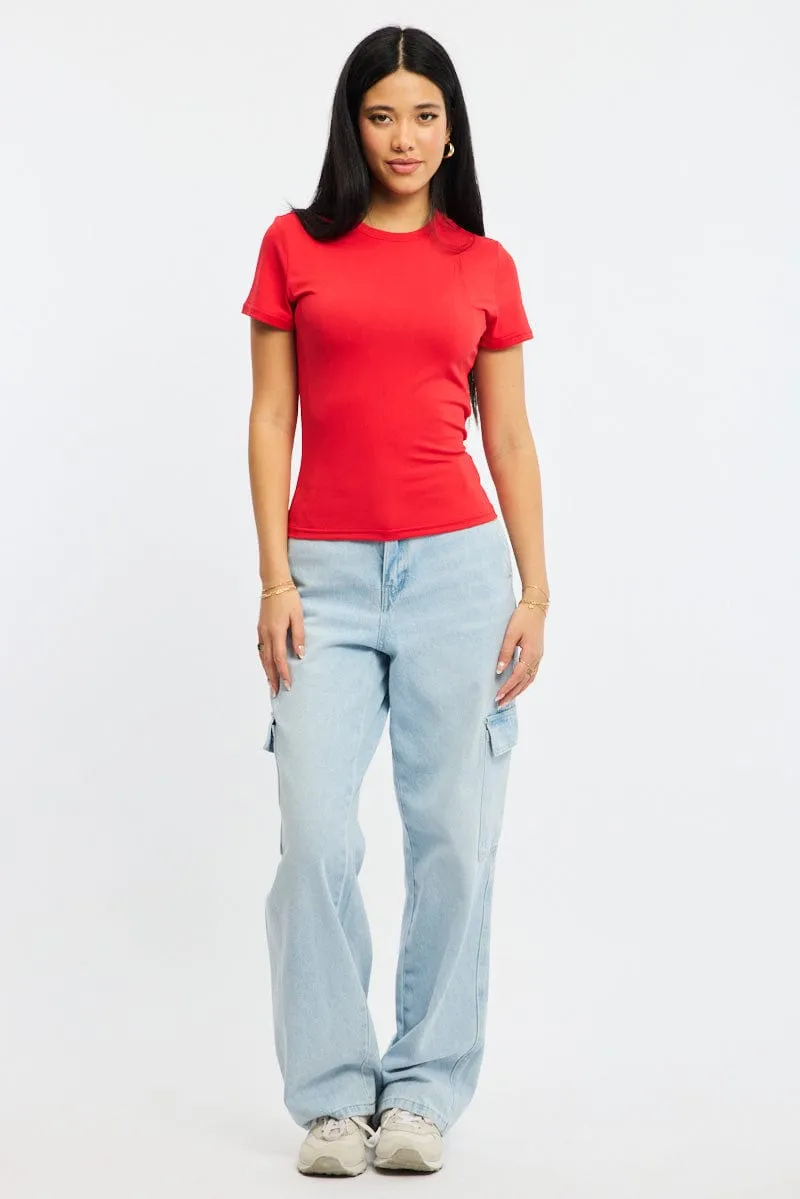 Red T-shirt Short Sleeve Crew Neck sold by Ally Fashion product image thumbnail 2