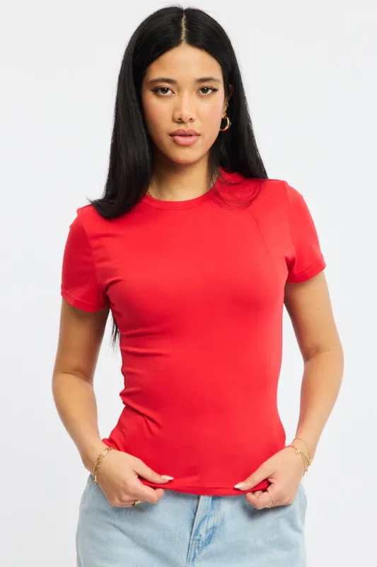 Red T-shirt Short Sleeve Crew Neck sold by Ally Fashion