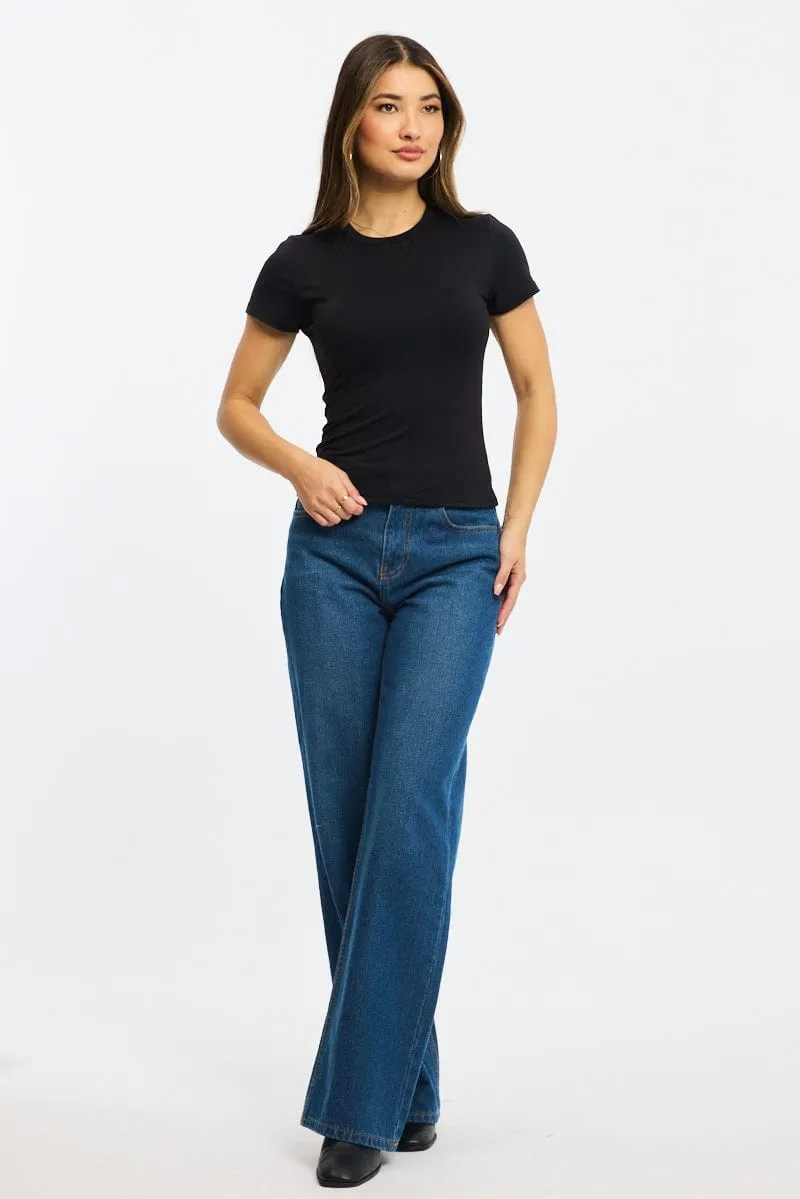 Black T-shirt Short Sleeve Crew Neck sold by Ally Fashion product image thumbnail 2