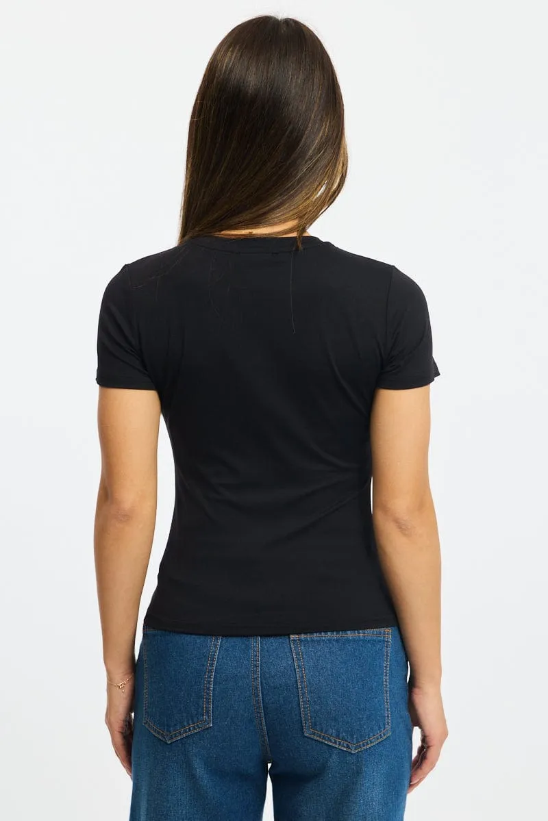 Black T-shirt Short Sleeve Crew Neck sold by Ally Fashion product image thumbnail 4