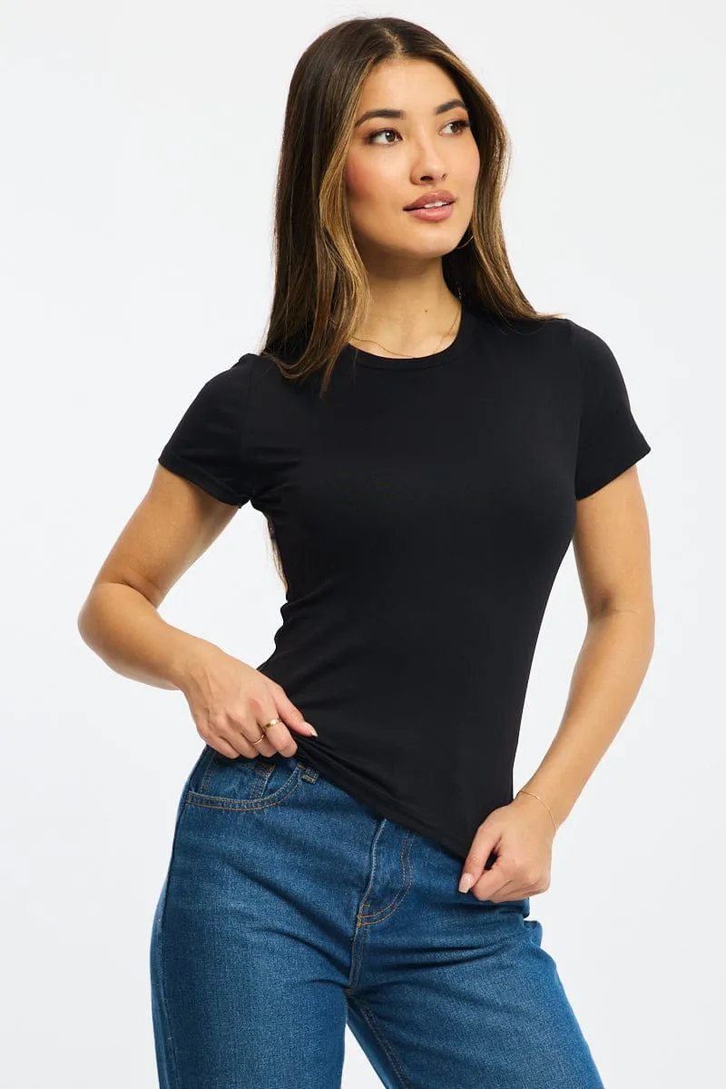 Black T-shirt Short Sleeve Crew Neck sold by Ally Fashion