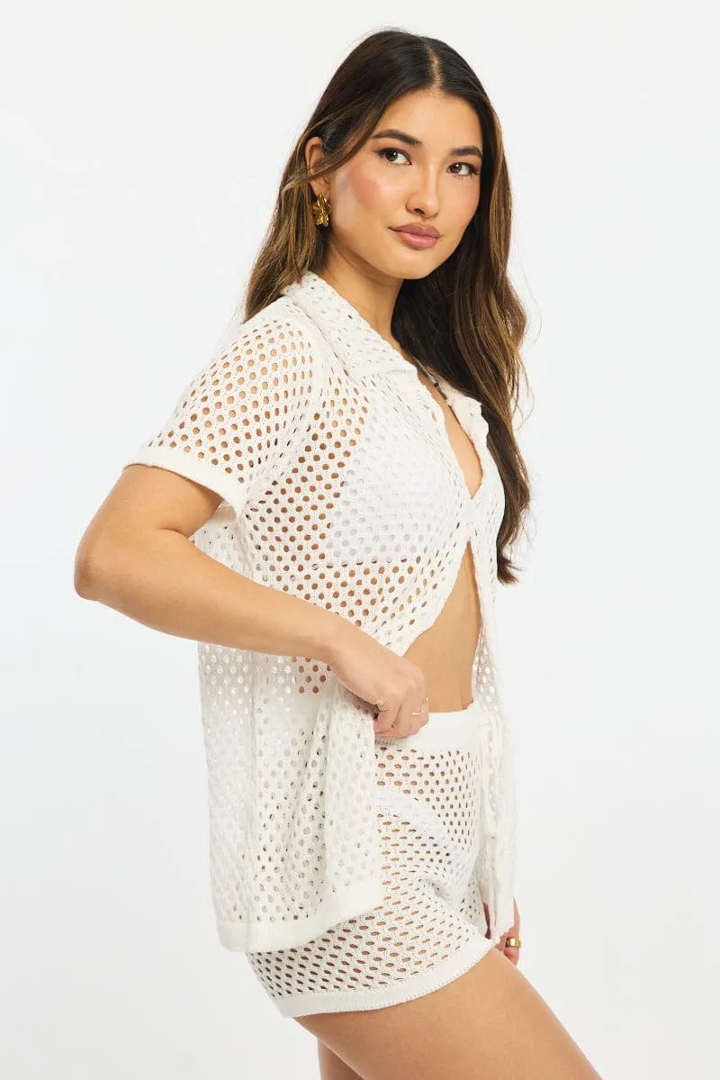 White Beach Cover Up Set Shirt And Shorts sold by Ally Fashion product image thumbnail 3