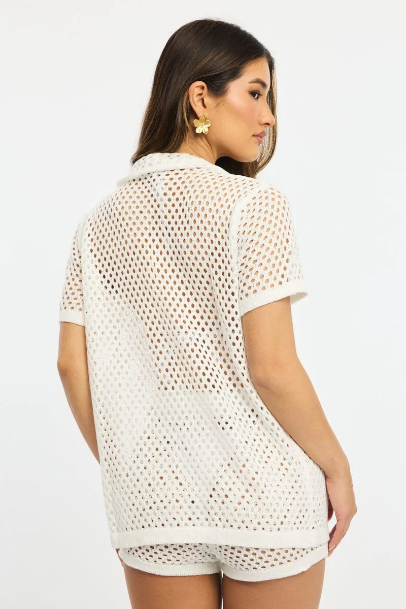 White Beach Cover Up Set Shirt And Shorts sold by Ally Fashion product image thumbnail 4