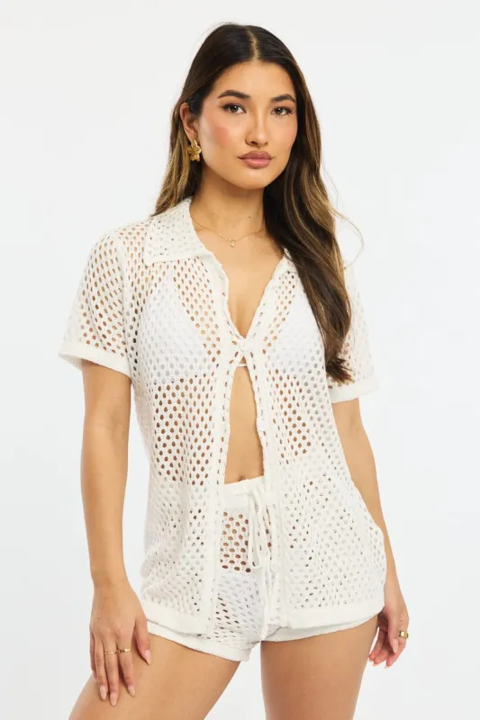 White Beach Cover Up Set Shirt And Shorts sold by Ally Fashion