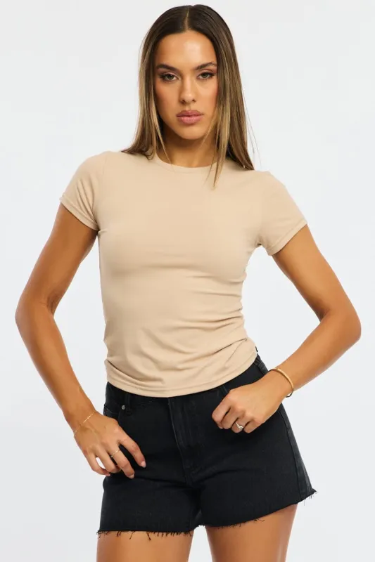 Beige T-shirt Cap Sleeve Supersoft sold by Ally Fashion