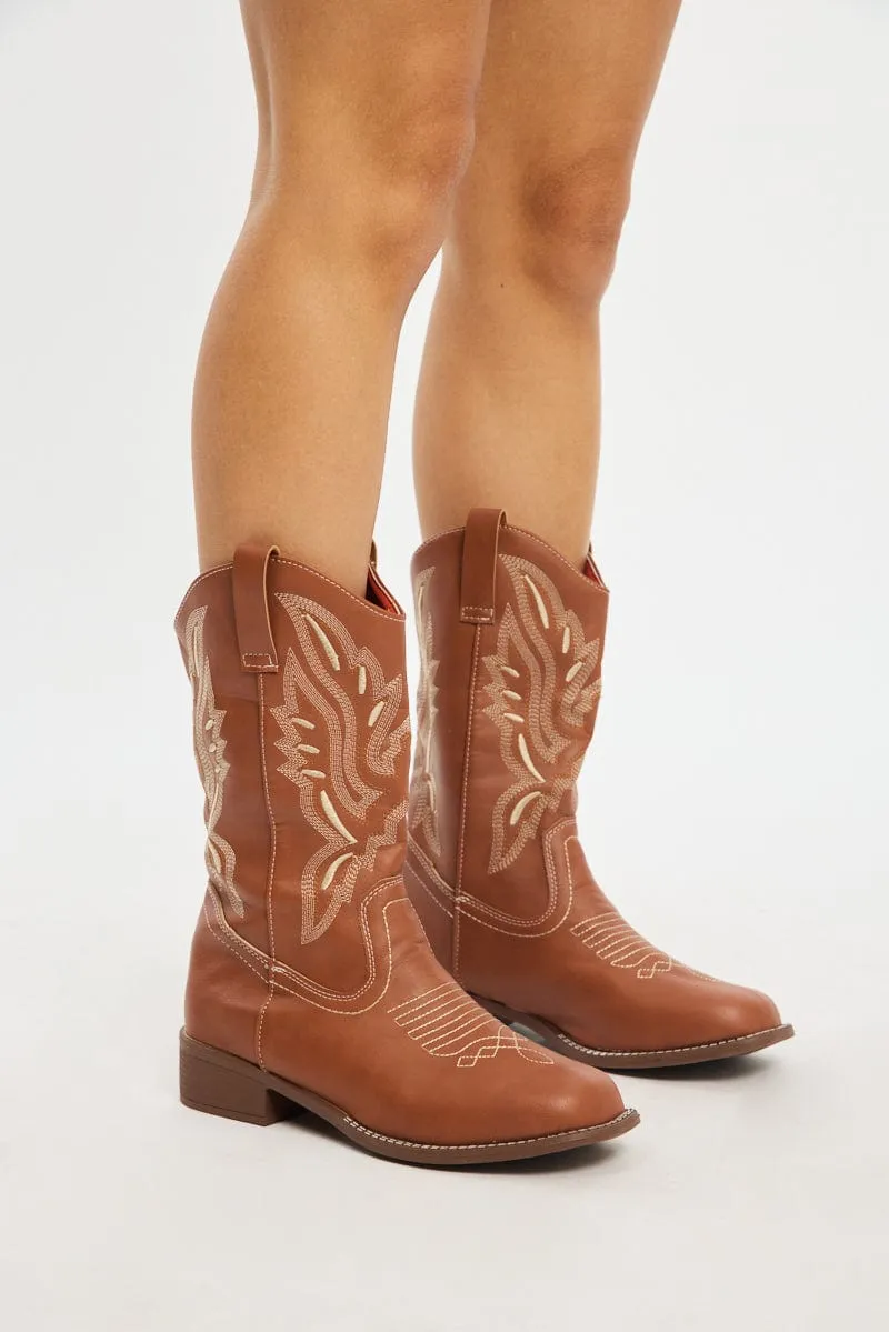 Brown Embroidered Western Cowboy Boots sold by Ally Fashion
