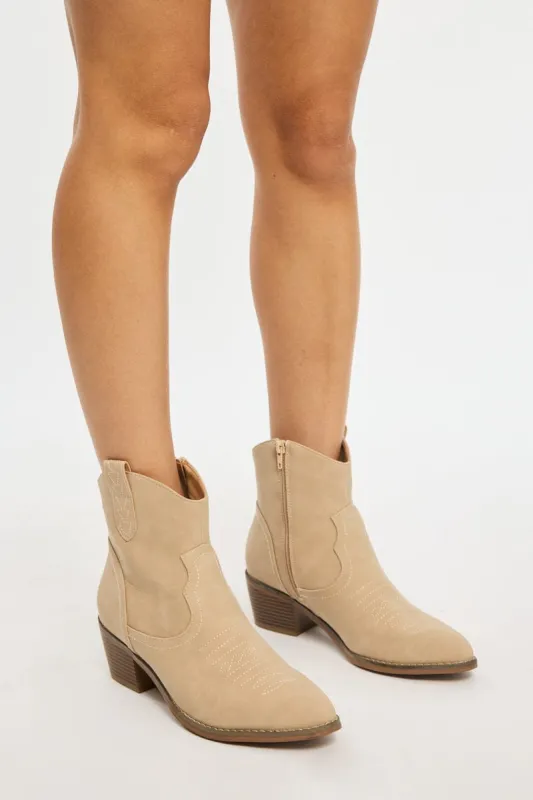 Beige Western Ankle Boots sold by Ally Fashion
