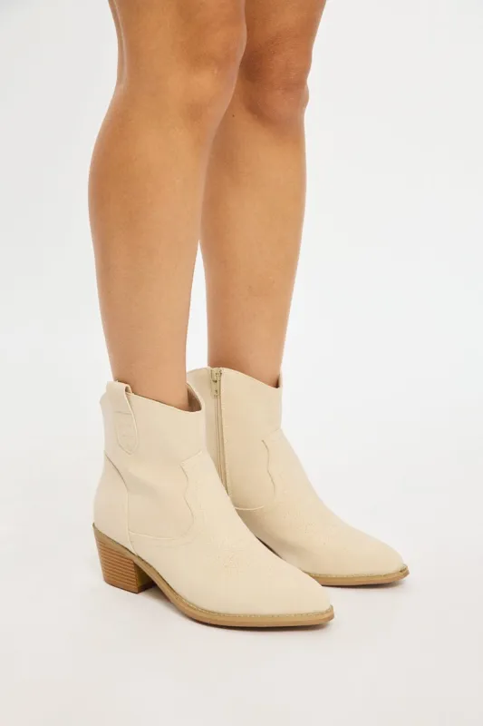 White Western Ankle Boots sold by Ally Fashion