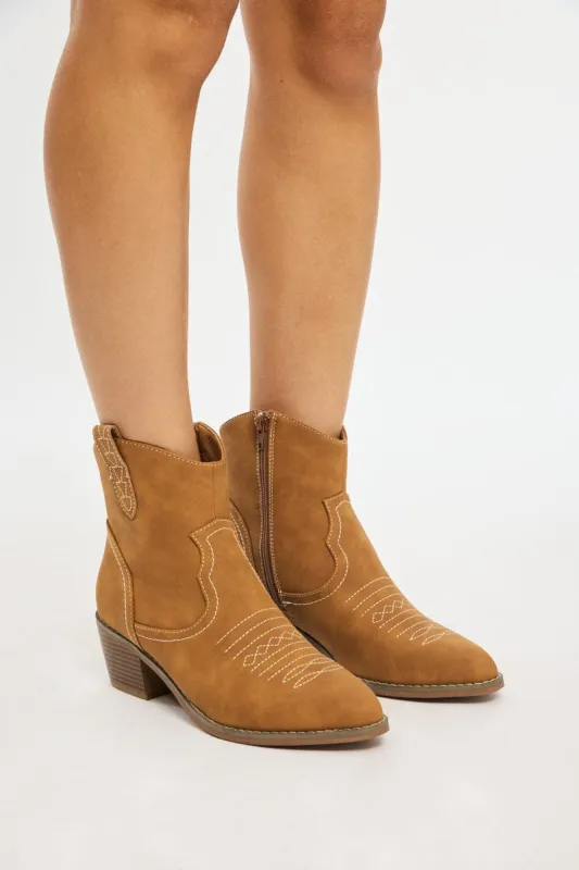 Brown Western Ankle Boots sold by Ally Fashion