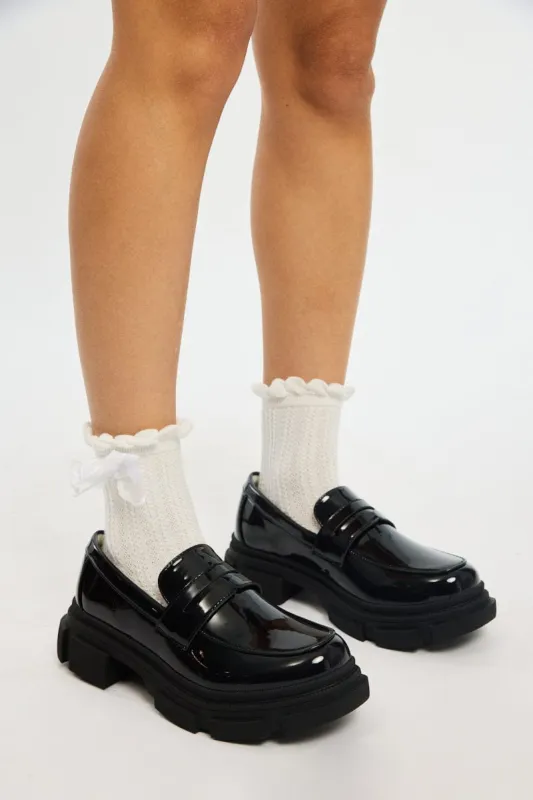 Black Chunky Sole Loafers sold by Ally Fashion