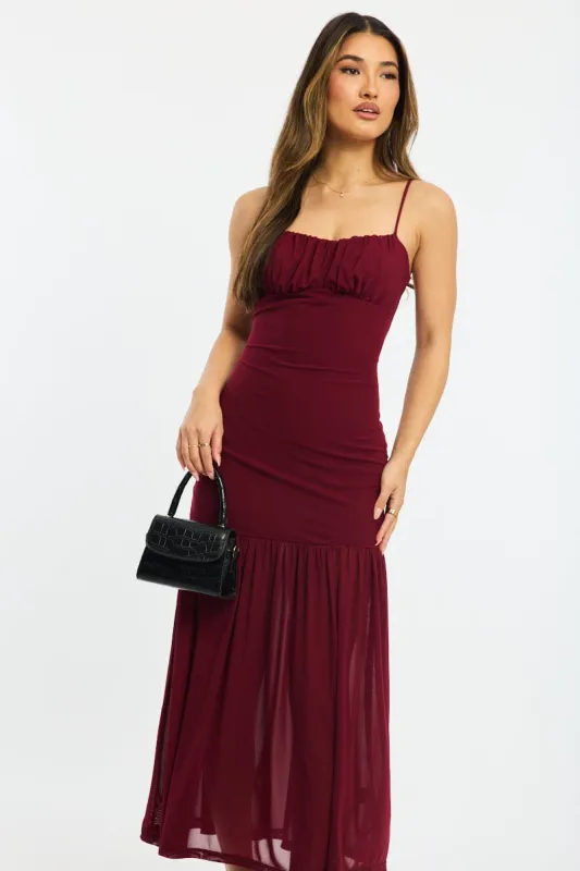 Red Maxi Dress Gathered Bust Mesh sold by Ally Fashion