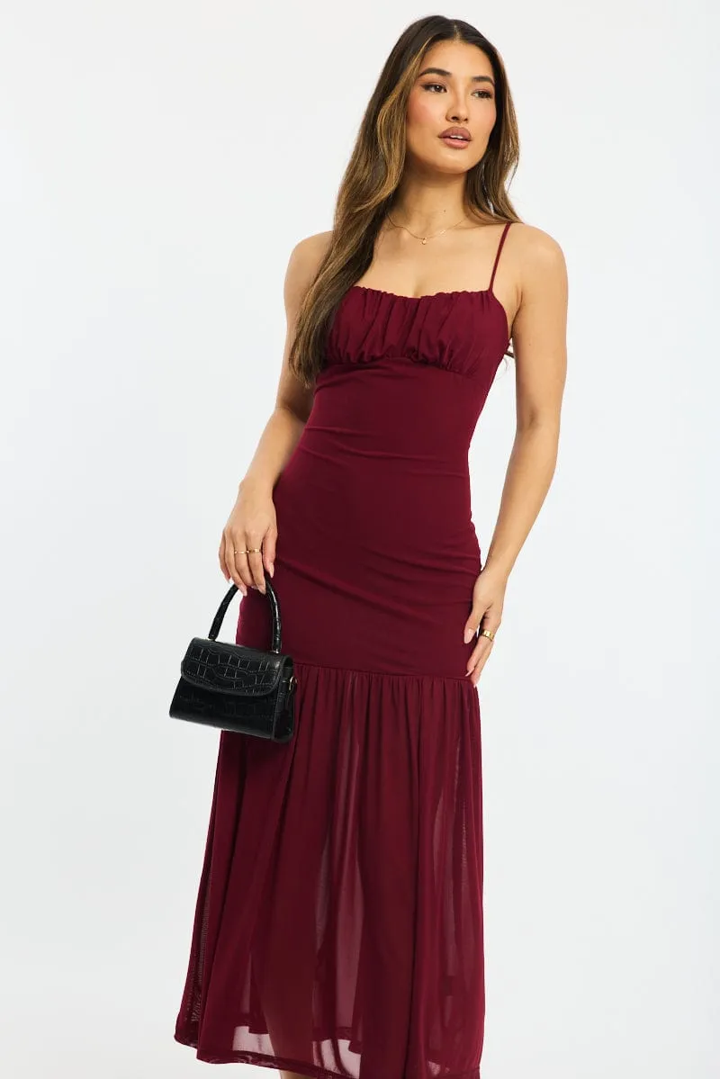 Red Maxi Dress Gathered Bust Mesh sold by Ally Fashion