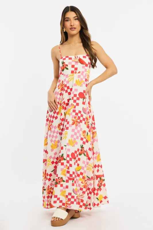 Red Abstract Maxi Dress Strappy sold by Ally Fashion