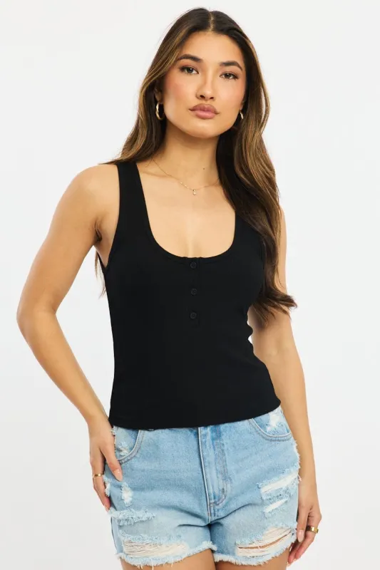 Black Henley Tank Top Sleeveless sold by Ally Fashion