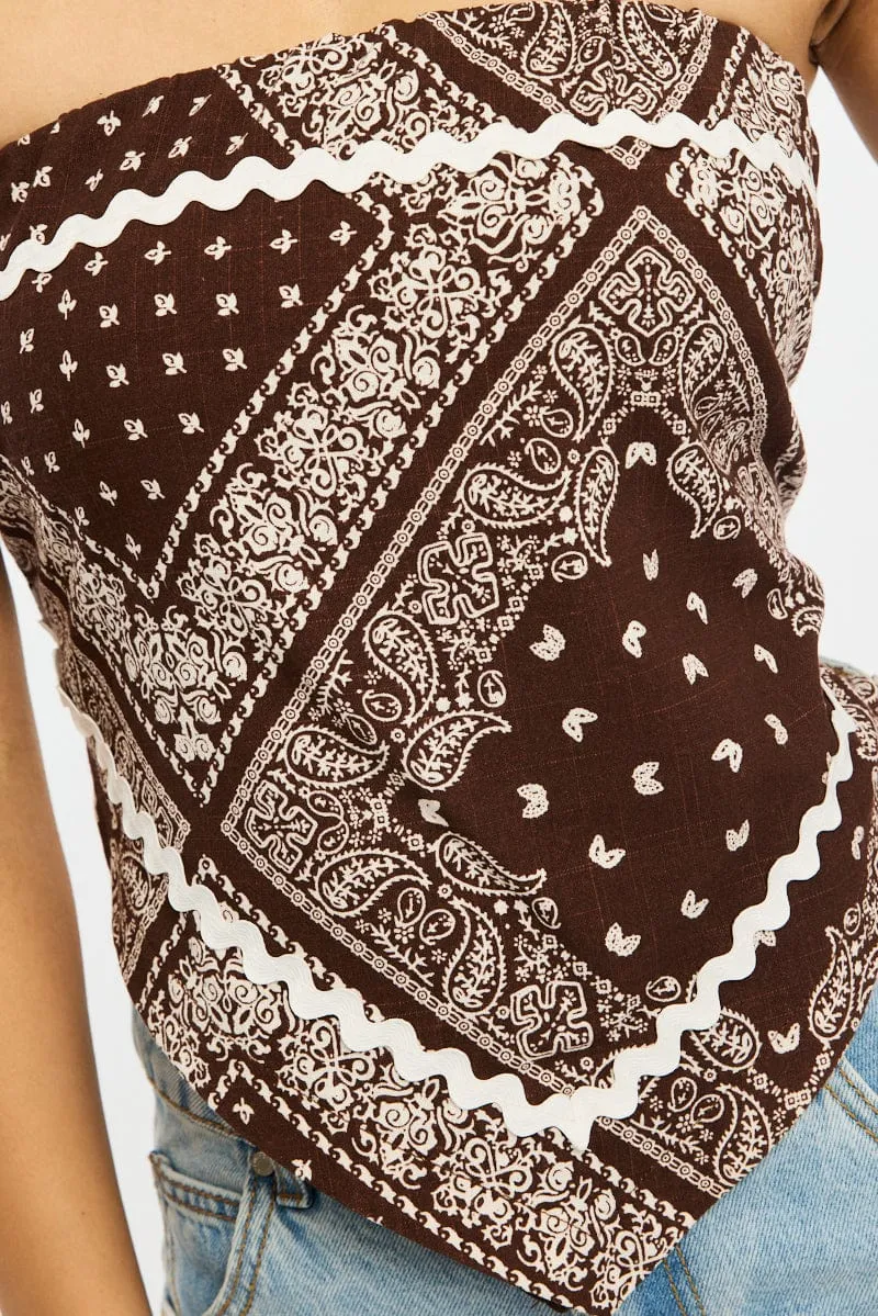 Brown Paisley Scarf Top Sleeveless Bandeau Linen Blend Ric Rac sold by Ally Fashion product image thumbnail 5