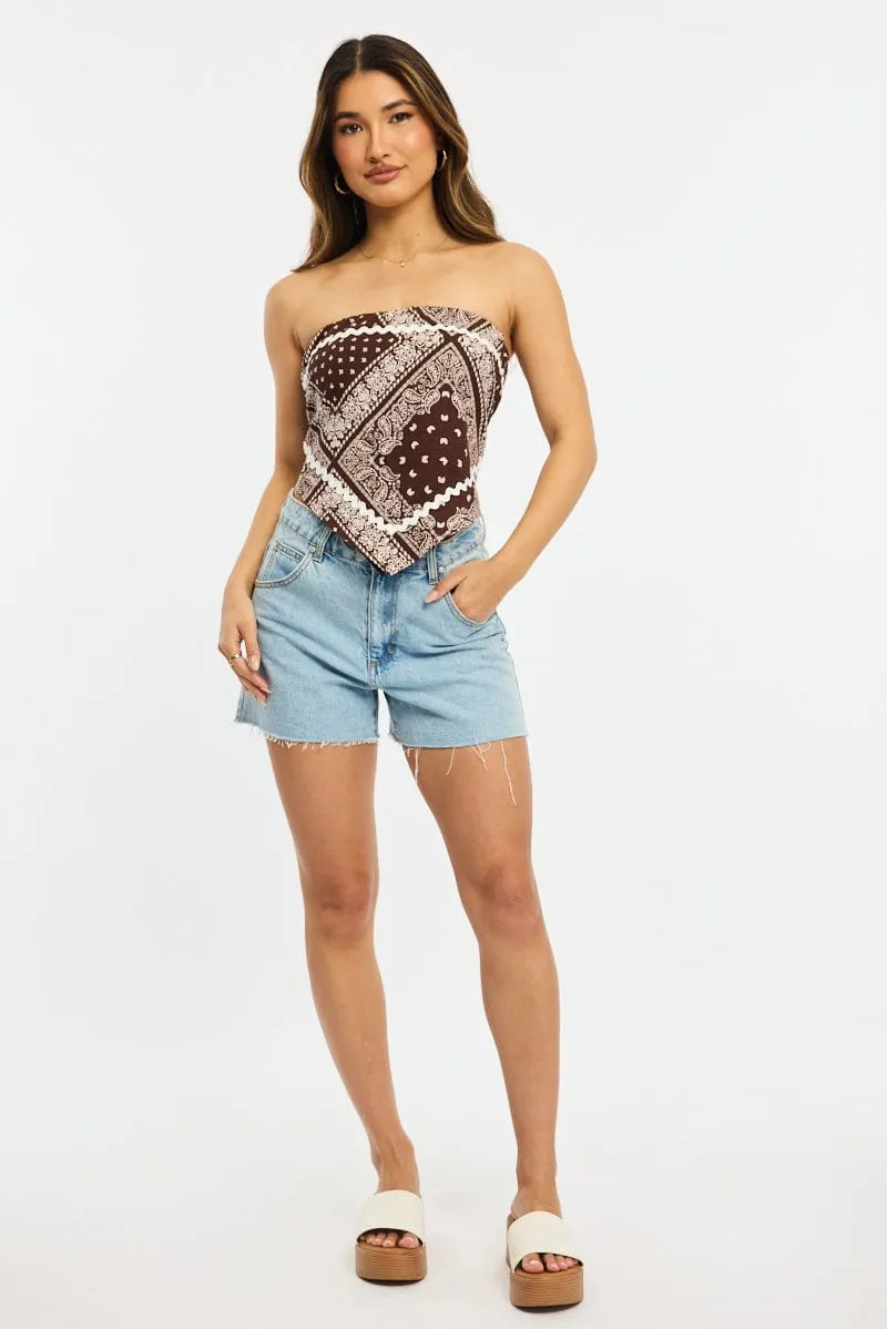 Brown Paisley Scarf Top Sleeveless Bandeau Linen Blend Ric Rac sold by Ally Fashion product image thumbnail 2