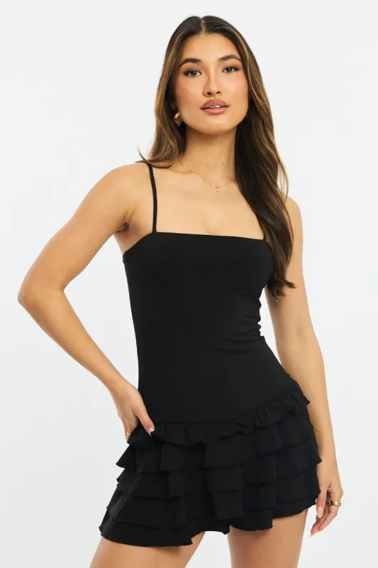 Black Playsuit Frilled Hem sold by Ally Fashion